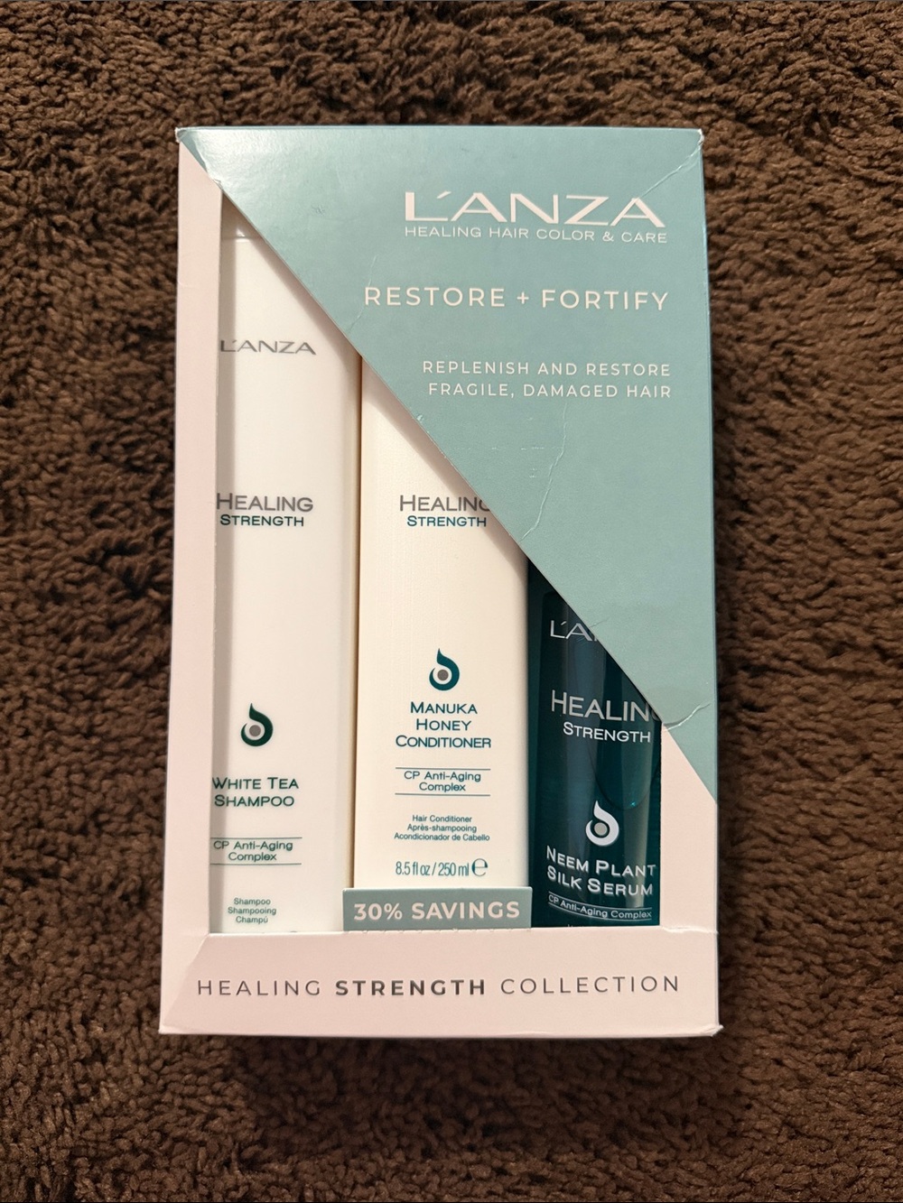 LANZA Restore + Fortify Healing Strength White Tea Shampoo — Teal & White